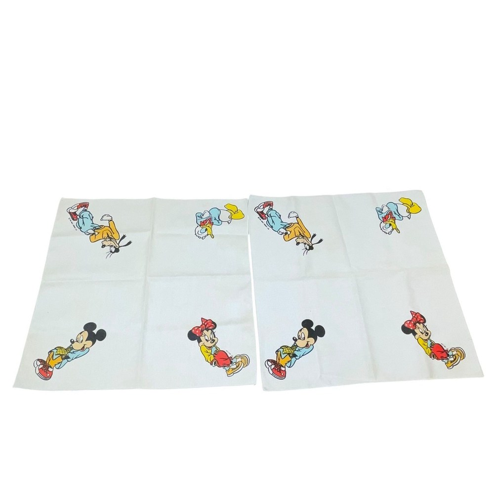 Disney VTG Mickey Minnie Donald Goofy Character Handkerchief (2) Bandana STAINED